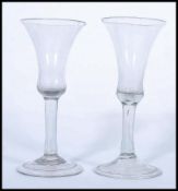 PAIR 18TH CENTURY GEORGE III DRINKING WINE GLASSES OF TRUMPET FORM
