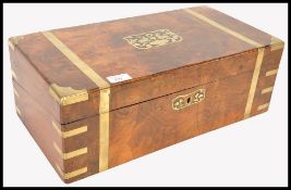 GEORGE III WALNUT AND BRASS BOUND HUNTING INTEREST WRITING SLOPE BOX