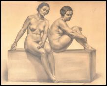 SCHOOL OF VICTOR ROUSSEAU, BELGIAN PENCIL PORTRAIT STUDY OF NUDE