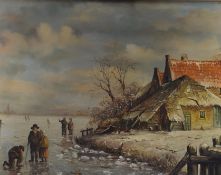 PIETER CORNELIUS STEENHOUWER - DUTCH WINTER SCENE OIL ON BOARD PAINTING