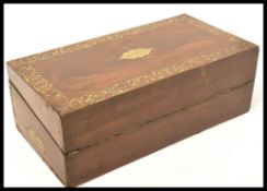 19TH CENTURY GEORGE III MAHOGANY & BRASS BOUND INLAID WRITING SLOPE