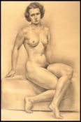 SCHOOL OF VICTOR ROUSSEAU, BELGIAN PENCIL PORTRAIT STUDY OF NUDE