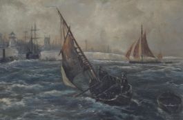 GERARD SUTCLIFFE ( 1900-) OIL ON CANVAS PAINTING FISHERMAN AT SEA