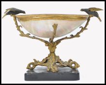 19TH CENTURY MOTHER OF PEARL, MARBLE AND GILT METAL CENTREPIECE TAZZA