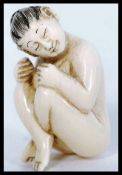 JAPANESE MEIJI PERIOD TOKYO SCHOOL IVORY EROTIC CARVED - NUDE WOMAN
