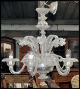 MURANO SIX BRANCH ITALIAN ART GLASS DAFFODIL FLOWER CHANDELIER