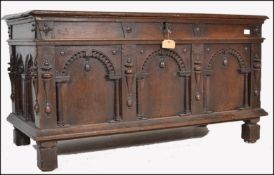 17TH CENTURY / 1631 CARVED OAK ITALIAN CASSONE COFFER CHEST