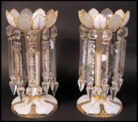 19TH CENTURY VICTORIAN WHITE BOHEMIAN PAIR GLASS LUSTRE'S