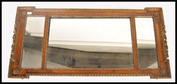 EDWARDIAN WALNUT AND GILT WOOD TRIPTYCH OVERMANTEL WALL MIRROR