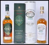 GLENORD SINGLE MALT WHISKY & BOWMORE ISLAY WHISKY - TWO BOTTLES