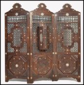 EARLY 20TH CENTURY MOROCCAN MOORISH HARDWOOD 3 PANEL SCREEN