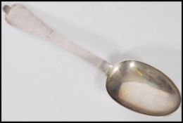 A Queen Anne Channel Islands silver trefid spoon, c.1710, maker's mark GS beneath a fleur-de-lys and