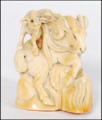 JAPANESE MEIJI PERIOD TOKYO SCHOOL IVORY CARVED OKIMONO BIG HORN SHEEP