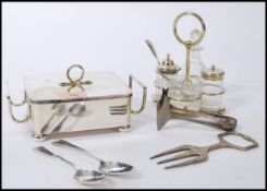 Two 19th Century silver hallmarked teaspoons, together with a silver plated lidded sardine dish