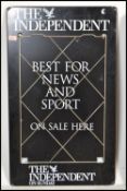 A contemporary Industrial metal advertising sign for the Independant Newspaper. Black colourway with