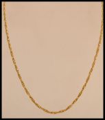 A hallmarked 9ct gold rope twist necklace chain having a bolt ring clasp. Weighs 10.2 grams.