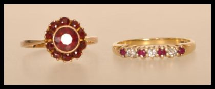 Two 20th century ladies rings to include a hallmarked 750 18ct gold ring with inset red and white