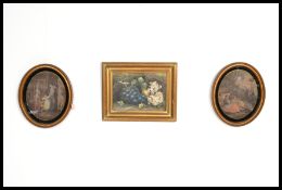 A pair of 19th Century Victorian hand coloured Georgian scene prints in oval moulded gilt frames