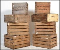 A good collection of vintage 20th century Industrial wooden fruit pickers trays - crates together