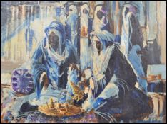 Ken Turner ( British  ) A 20th century oil on canvas painting figural group study of Moroccan street