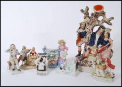 A group of 19th century Staffordshire flatbacks and fairings to include Three o'clock In The