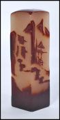 A Chinese tall soapstone wax seal stamp having carved decoration of elder with trees and
