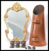 A group of vintage items dating from the 19th century to include a copper coal scuttle with shaped