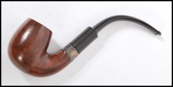 A large silver hallmarked collar Peterson Of Dublin Irish smoking pipe. The silver collar hallmarked