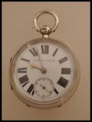 A 19th century Victorian silver hallmarked pocket watch having a fusee movement. The white enamel