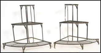 A pair of 20th Century metal florist stands / steps of three step construction, the stands