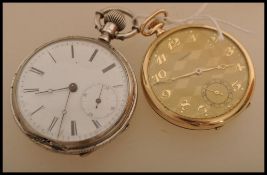 Two vintage pocket watches one being a silver cased American pocket watch with white enamel face