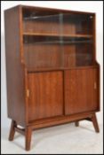 A vintage retro teak wood sideboard / credenza / display cabinet, sliding glass doors to the the top