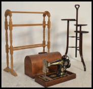 A collection of vintage 20th Century items to include a three tiered mahogany cake stand,