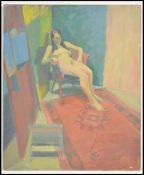 A 20th Century abstract oil on canvas portrait study of a nude, the full length study of a naked