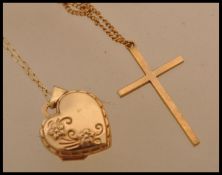 Two 9ct gold necklace chains one having a 9ct gold crucifix pendant and the other with a yellow