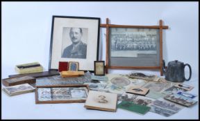 Quantity of old photographs inc an Ambrotype portrait, some Military with paperwork. Also