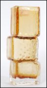 A vintage 20th century Whitefriars style amber drunken bricklayer vase in the manner of Geoffrey