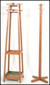 A 1940's retro vintage stained beech hall / coat stand with metal drip plate to bottom and cross