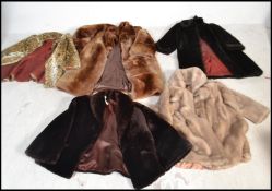 A selection of vintage retro simulated fur coats to include a Courtelle collared coat with a red