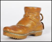 Late 19th / early 20th century brass vesta case, modelled in the form of a hobnail boot, hinged