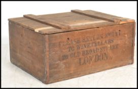 A 19th century metal banded pine wine box, with the address 