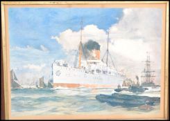 An early 20th century, circa 1920's shipping agent - travel office print of a large cruise liner