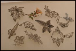 A selection of vintage mid 20th century 1940's / 50's style costume jewellery marcasite brooches and