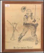 A vintage early 20th century West Country Somerset cricket sketch print of an elder cricket player
