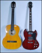 Two vintage retro 20th century guitars to include an Encore Spanish acoustic example and an Epiphone