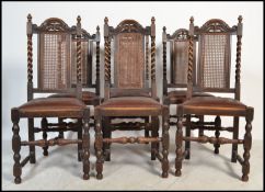 A set of 6 19th century Victorian oak barleytwist and bergere caned dining chairs. Each raised on