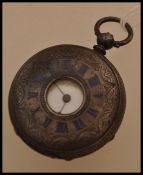 A 19th Century ladies continental half hunter silver pocket watch, the chase decorated case with