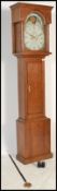 A 19th century country oak painted face longcase / grandfather clock being marked for B Harlon of