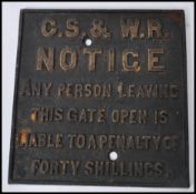 A vintage retro cast iron railway sign for Great Southern & Western Railway reading 'Notice any