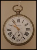 An early 20th century silver plated open faced key wind pocket watch by H Samuel, Manchester with